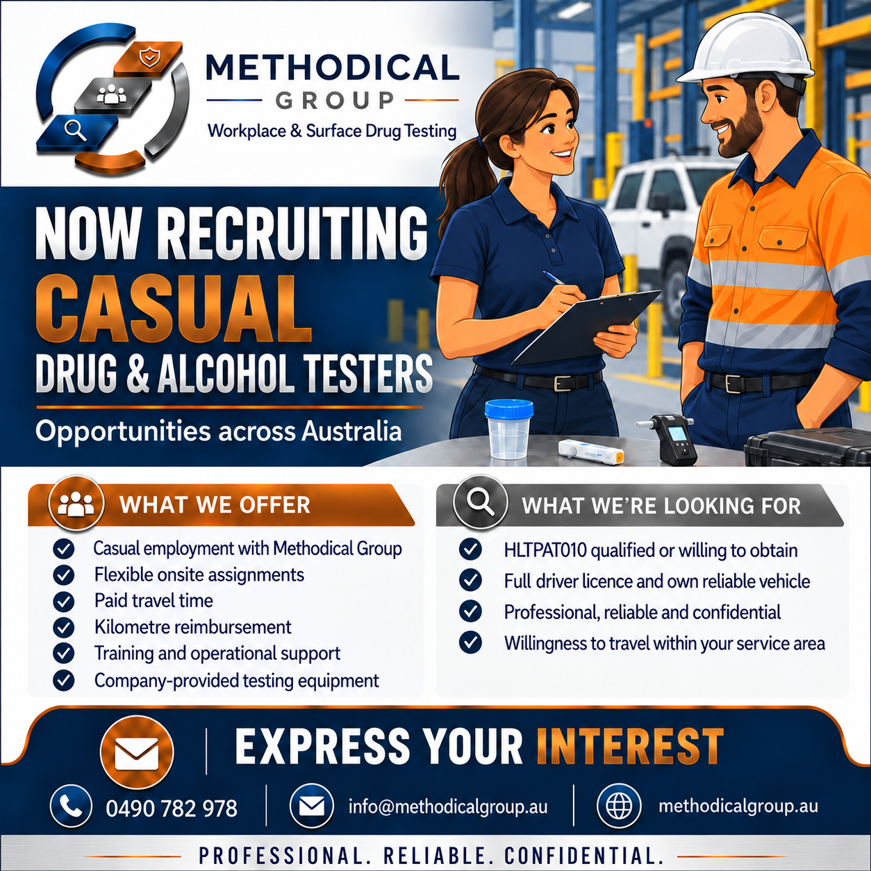 Methodical Group casual drug and alcohol tester recruitment advertisement